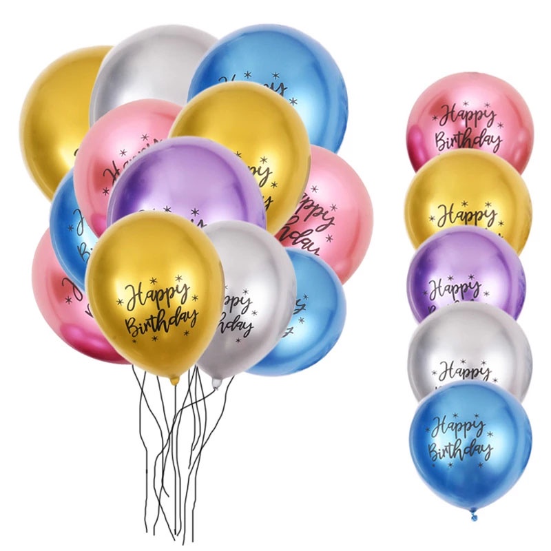 12 inches Happy Birthday Metallic Chrome Balloon / Thick Gold Silver Latex Balloons / Helium Air Balloons for Birthday Party Decoration