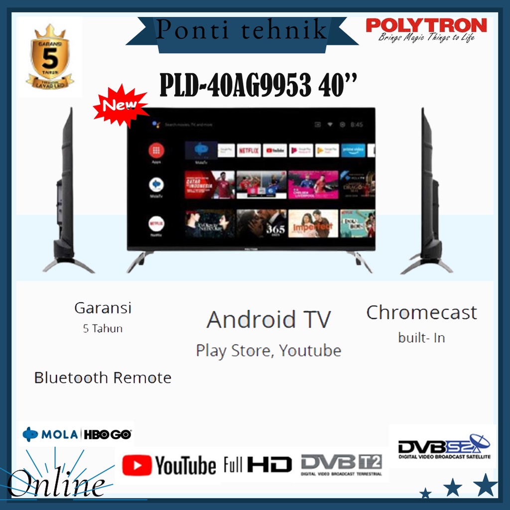 POLYTRON TV LED ANDROID PLD-40AG9953-40"inch