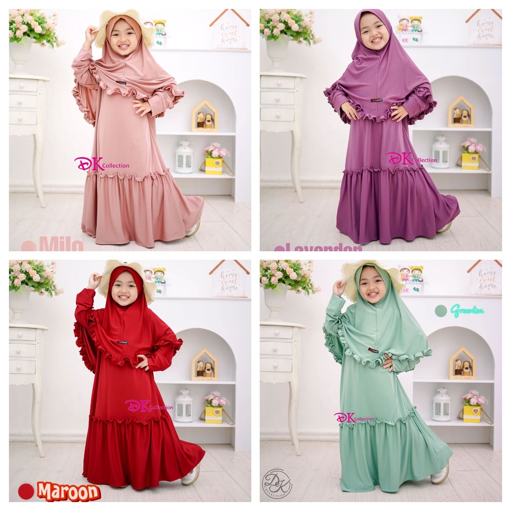 GAMIS ANAK SHAFEA JERSEY KOMPLIT HIJAB  / DRESS ANAK JERSY ORI DK COLLECTION