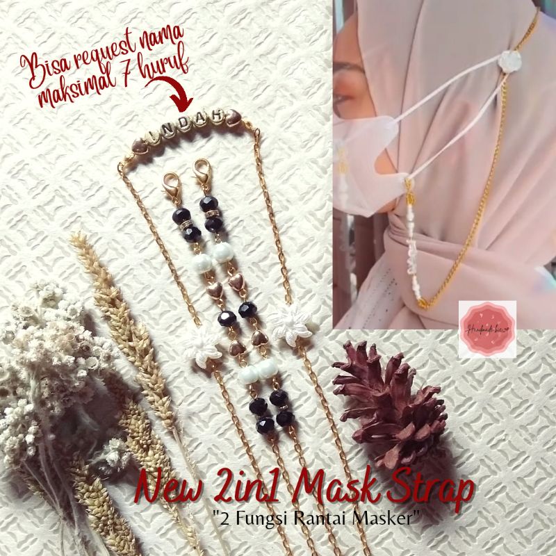 NEW Bisa request nama lohh,, rantai masker 2in1 kristal, strap masker kristal, konektor masker
