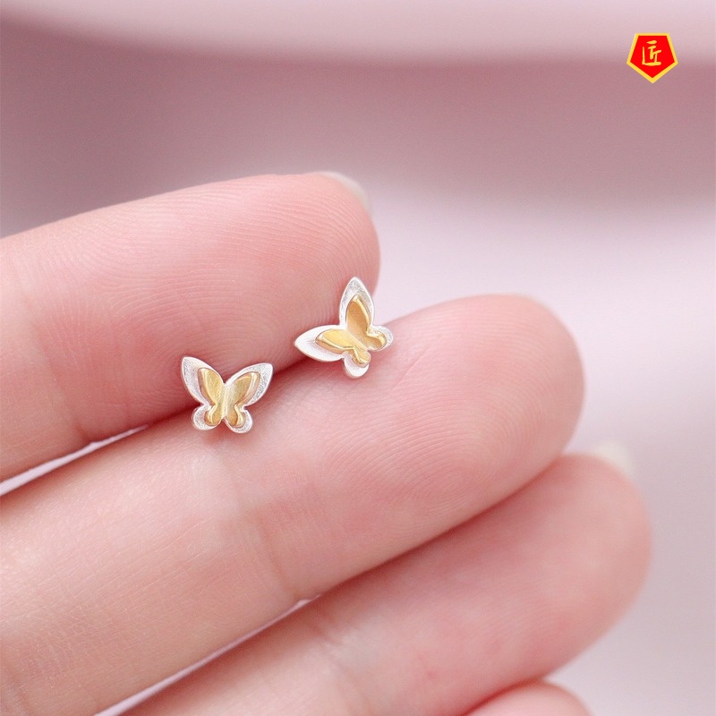 [Ready Stock]925 Silver Butterfly Stud Earrings Female Sweet