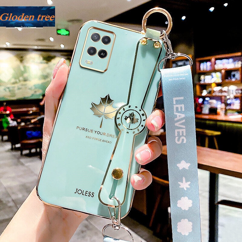 Case Motif Daun Maple Dengan lanyard Untuk OPPO A54 4G