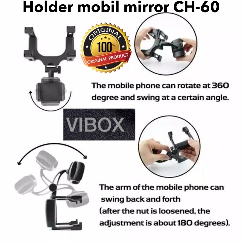 HOLDER MOBIL SPION JEPIT TENGAH CH60 VIBOX HOLDER MIRROR HP JEPITAN ORIGINAL BAHAN TERBAIK