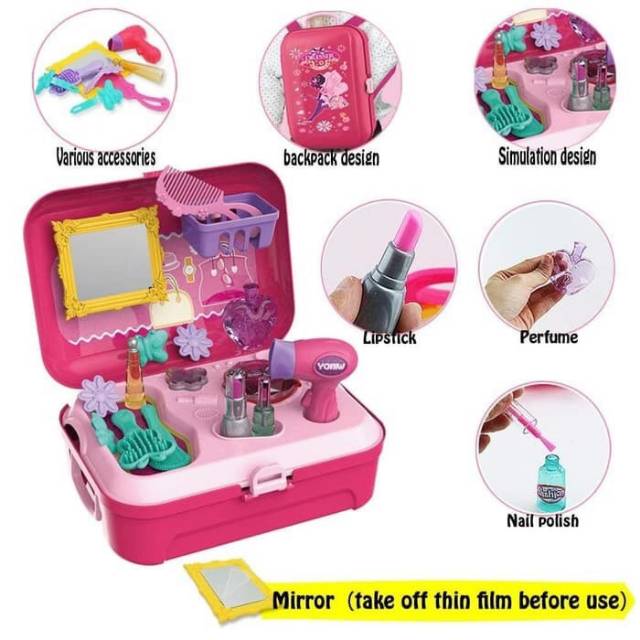 MOMBABY1 Kado Mainan Anak Cewek Perlengkapan Make Up Salon Dresser Backpack