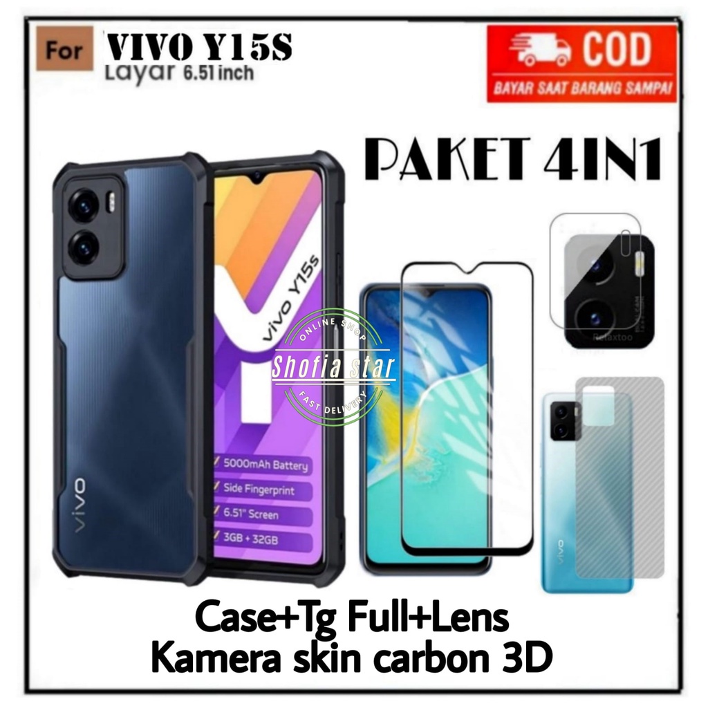 PAKET 4IN1 CASE VIVO Y15S Y01 SOFT CASE SHOCKPROOF TRANSPARAN CASING PROTECT CAMERA