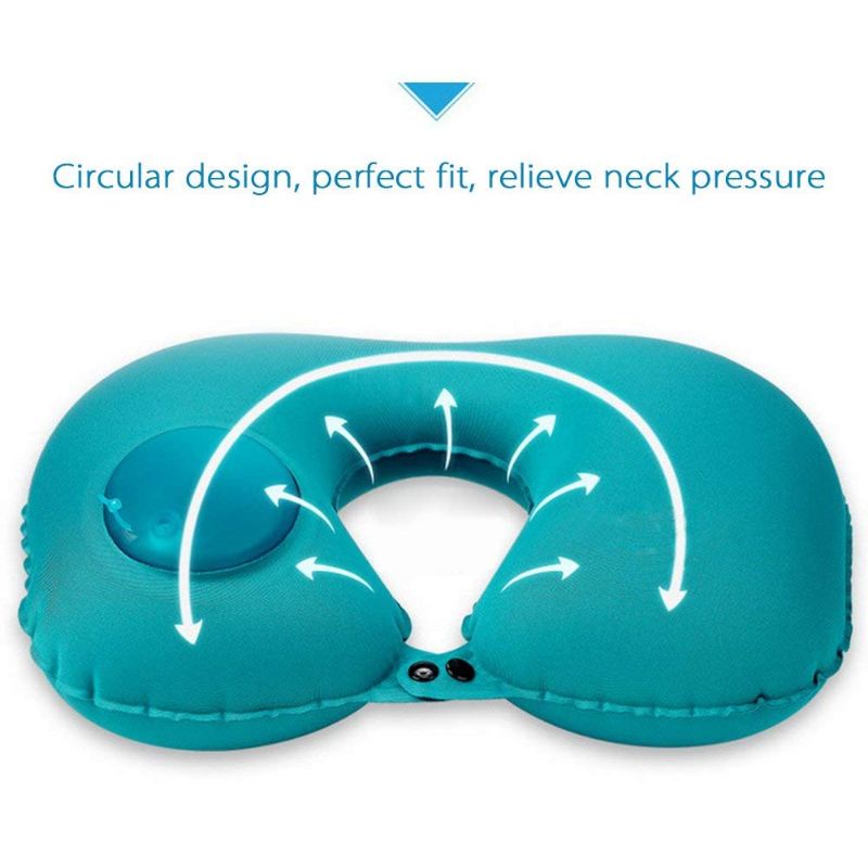 Bantal Leher Travel Inflatable Neck Pillow - RH34 - Blue