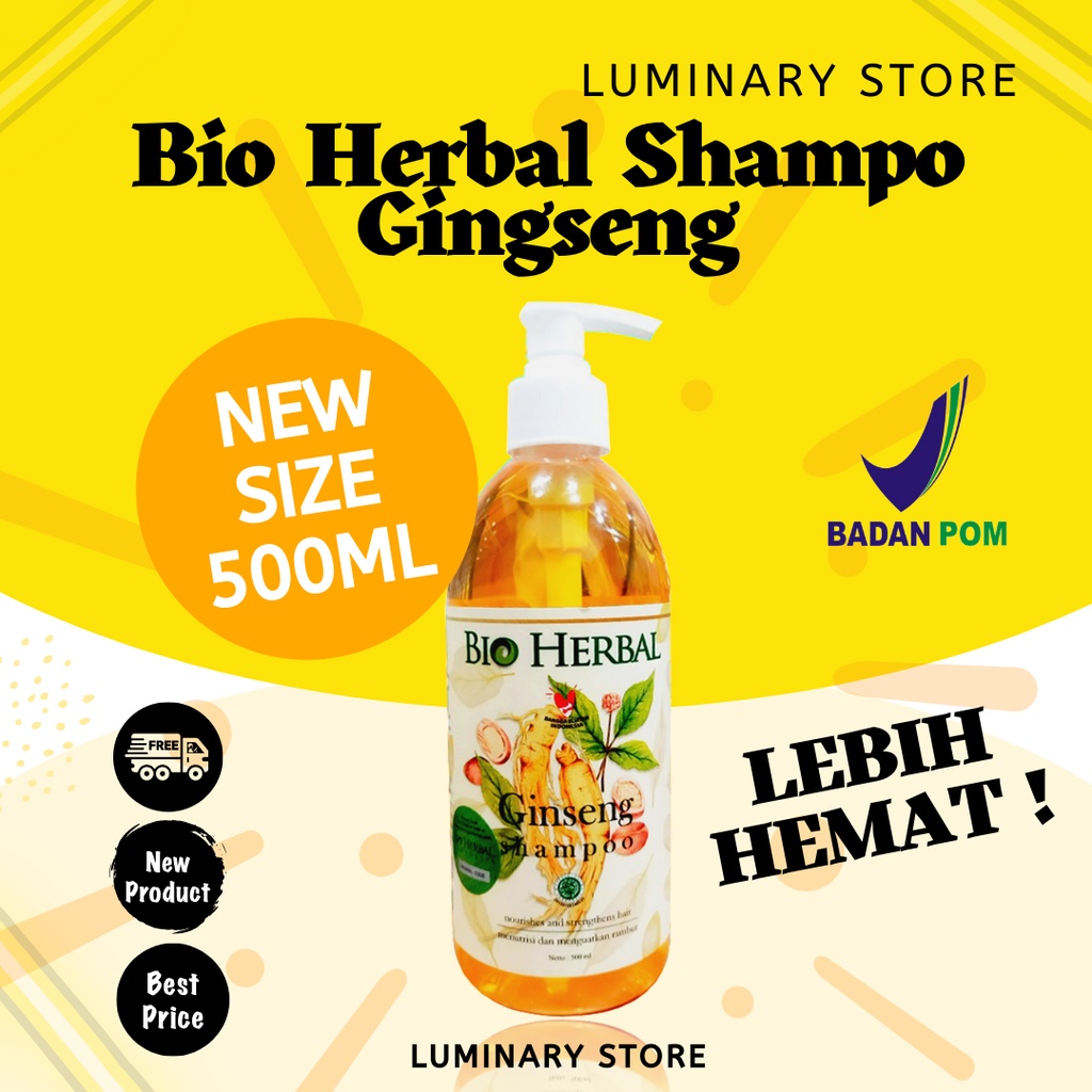 Bio herbal Sampo Ginseng Perawatan Kecantikan Rambut Lembut Lebat &amp; Hitam New Size - 500ml Original BPOM