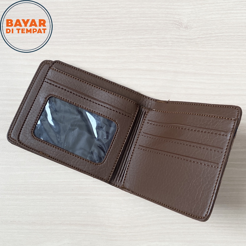 SHOPEE 6.6 SUPER SALE!! Fashion Pria Dompet Pendek Lipat Dua Full Kulit Luar dan Dalam Dompet Pendek Pria Model Bifold Men Wallet Casual trendy Dompet Kartu - Dark Brown