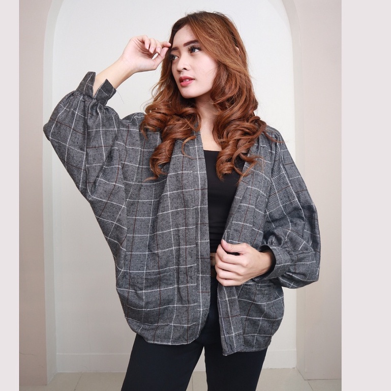 Baju Wanita Cardigan Outer Flanel Batwing Wanita Premium