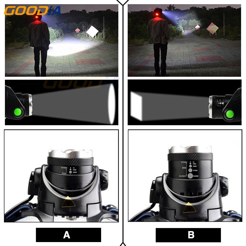 ✪〖Outdoors Flash/COD〗✪  T6 Zoom 90000LM Headlamp LED Headlight Flashlight Torch 18650 Battery &amp; charger