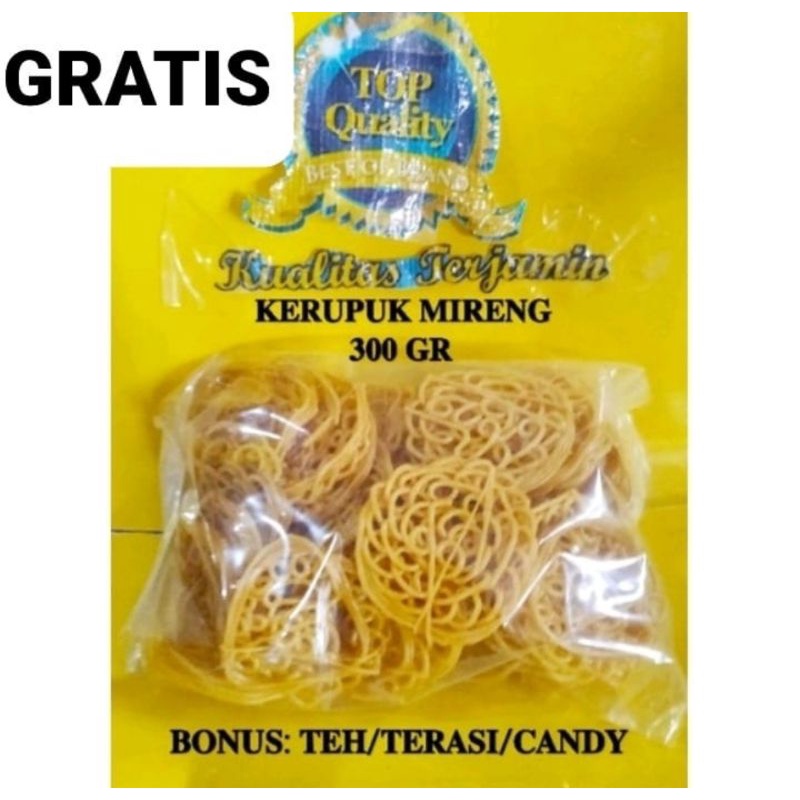 

KERUPUK MIERENG 300 GR KHAS CIREBON BONUS TEH/TERASI/CANDY