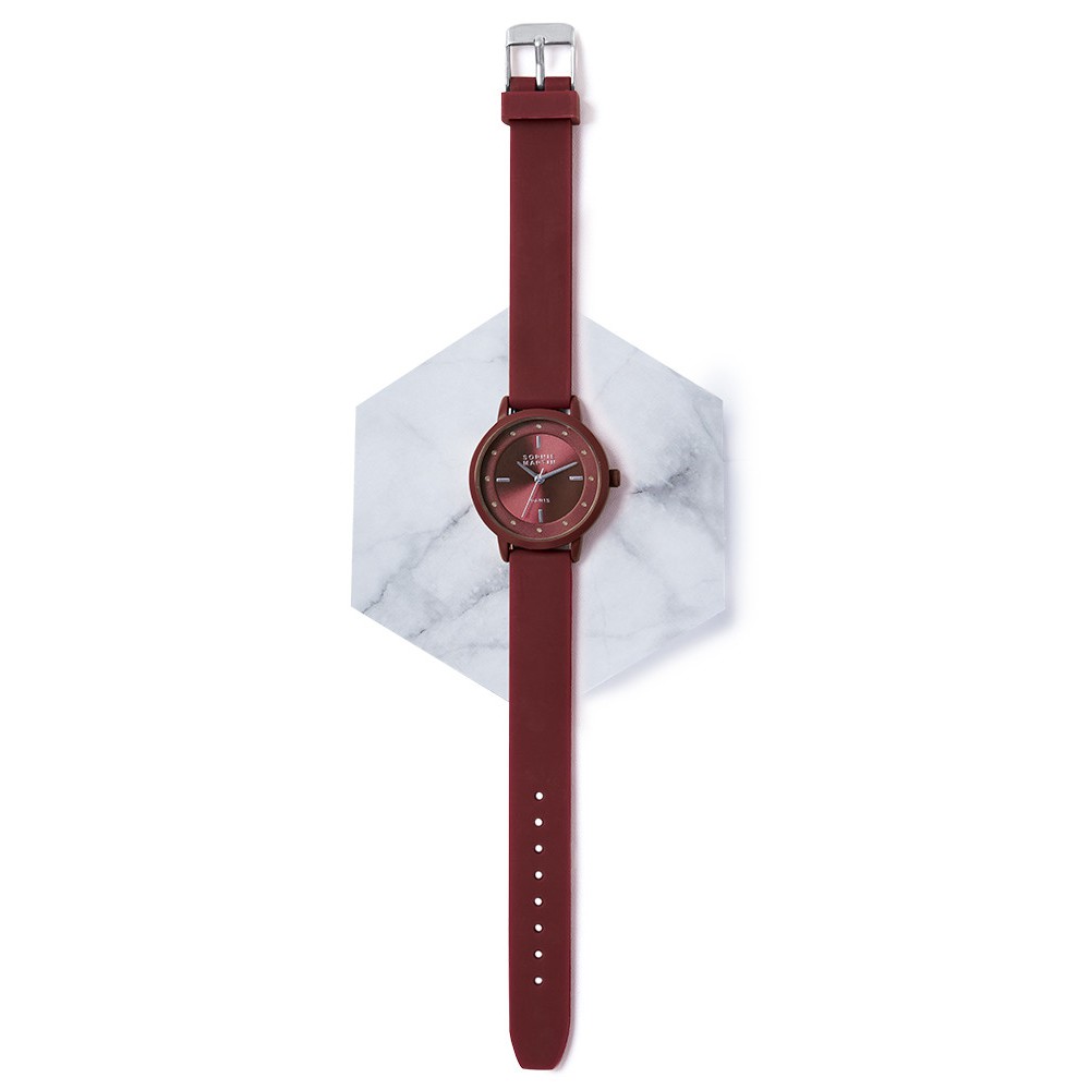 Jam Tangan Wanita Stylish Rubber  Merah Ungu Sophie Martin Paris Wera WPU090B8 Diskon Member