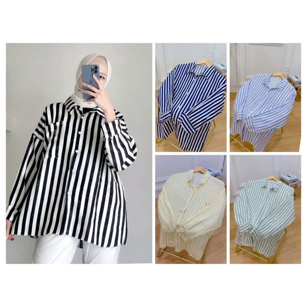 JKFashion - ZFS OOTD Kemeja Salur / STRIPE OVERSIZE SHIRT / Kemeja Oversize / Shirt / Kem / Hem / Ke