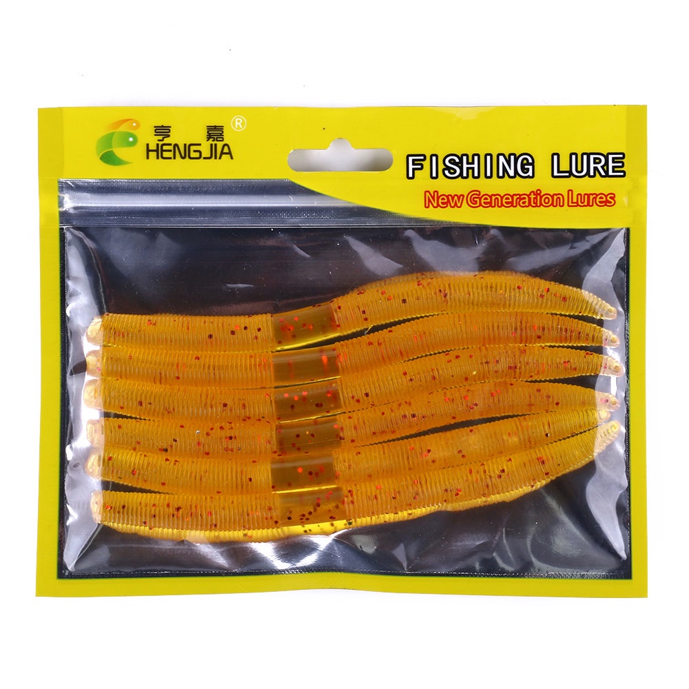 Hengjia 6pcs / Kantong Umpan Pancing Softlure Bentuk Cacing Imitasi 14cm / 8.5g