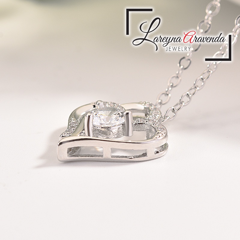 Kalung Titanium + Liontin Wanita Model Double Love Crystal KL020