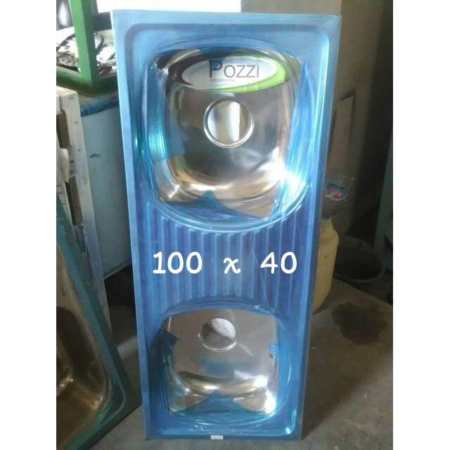 Bak cuci piring 2 lubang merk pozzi 100 x 40 x 15
