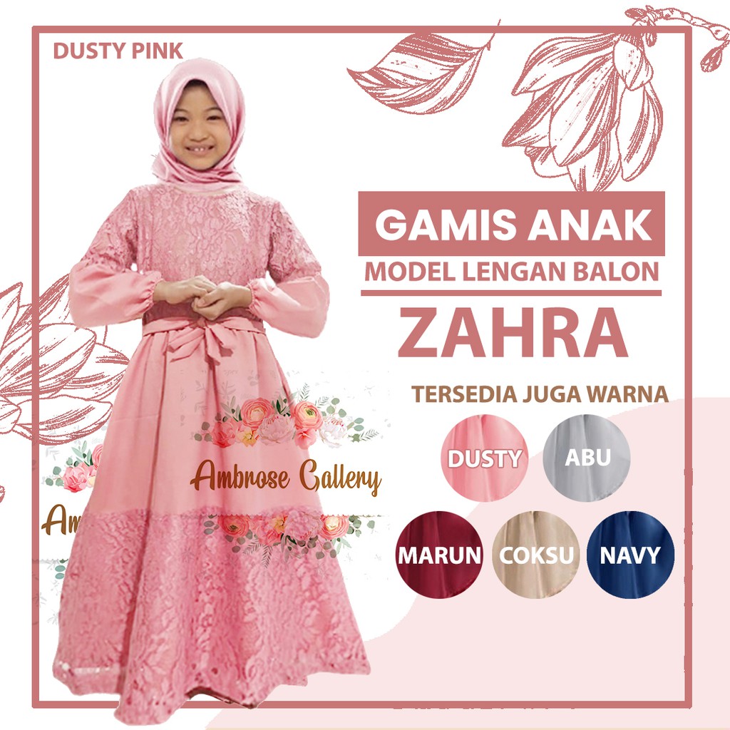 Gamis Brukat Anak Perempuan Zahra Model Tangan Balon Umur 3 4 5 6 7 8 9 10 11 12 13 Tahun Shopee Indonesia