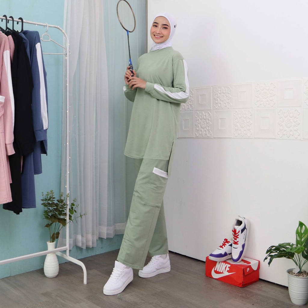 Setelan Olahraga Wanita Gowes Senam Jogging List 5-0003-Setcel List Mint