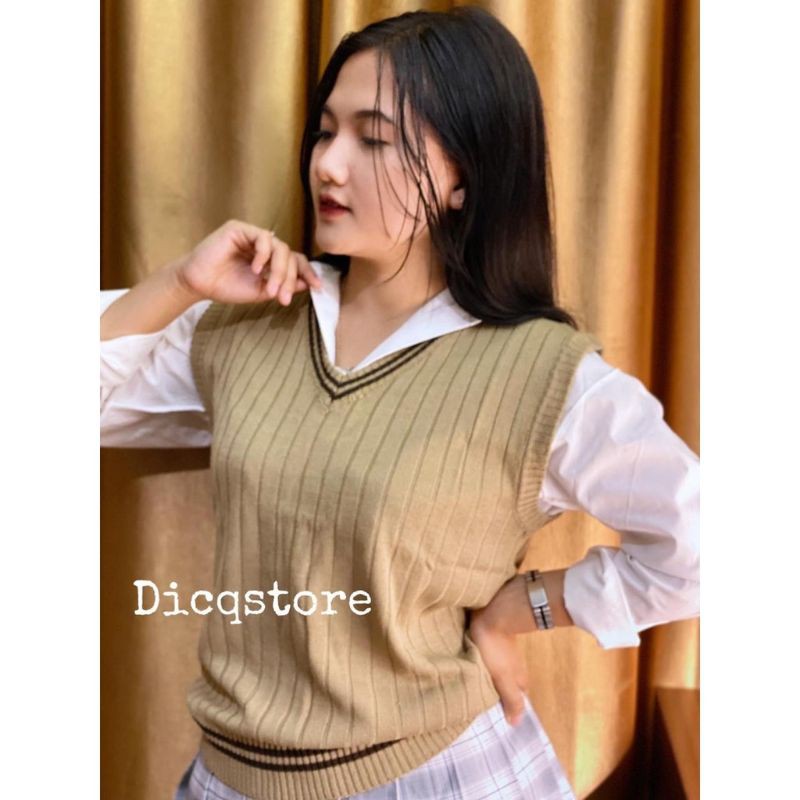 vest knit salur tanpa lengan baju rompi wanita/rajut premium/outerwear