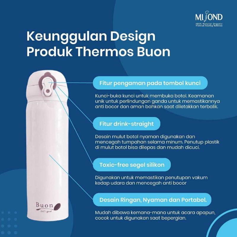 Termos Buon tumbler air panas stainless steel 316 Japan