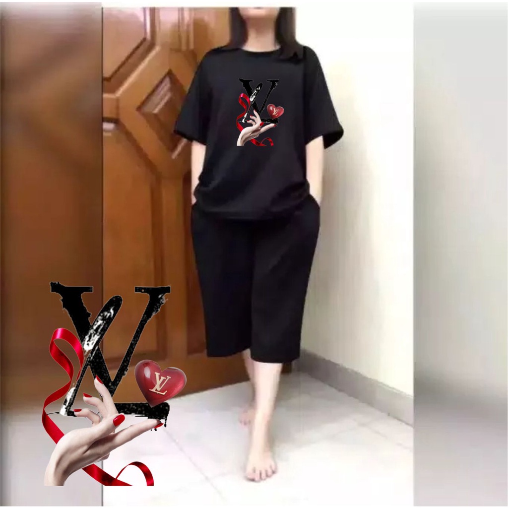 Setelan JUMBO Kulot Wanita Atasan Big Size LD 120 Motif Hand Love