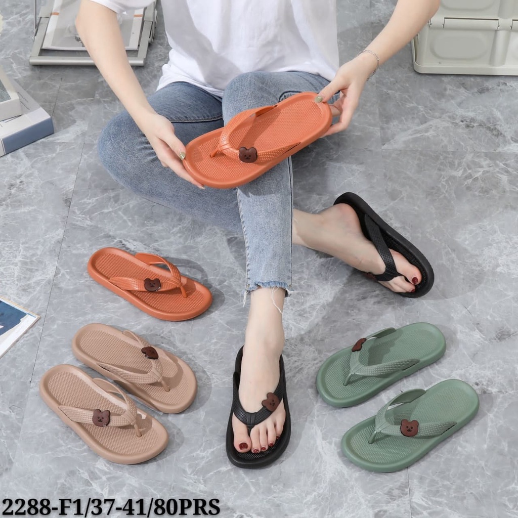 SENDAL FLAT WANITA BERUANG BRESLIN 2288-F1 KARET ANTISLIP SANDAL JEPIT IMPORT HARGA GROSIR