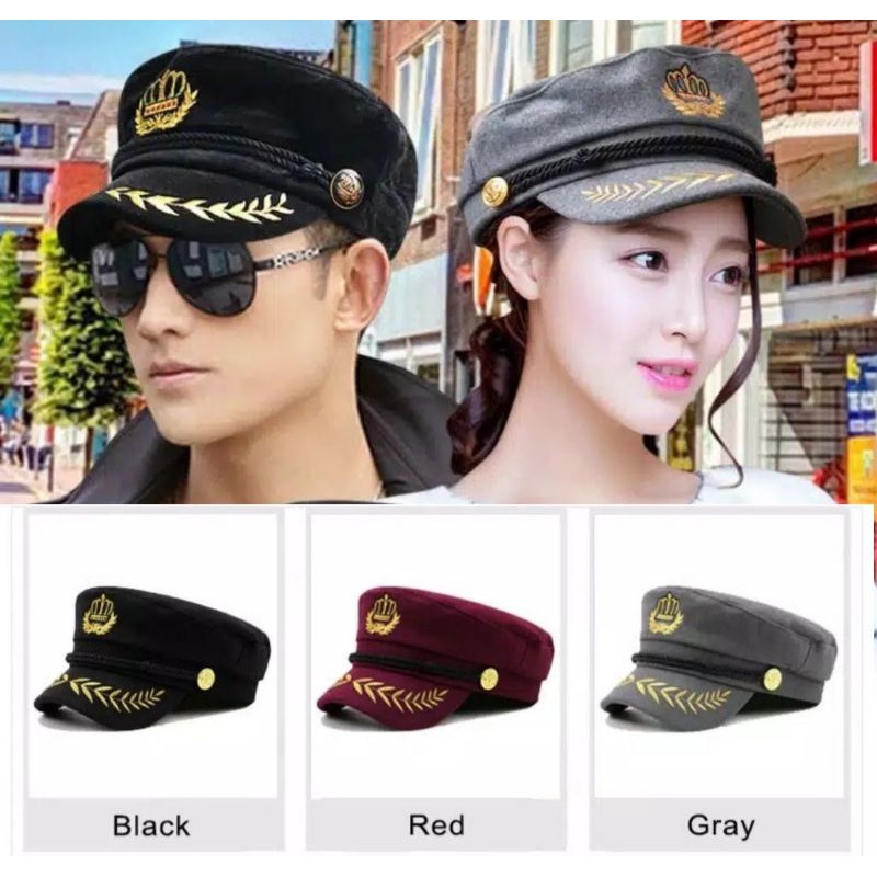 Topi Kapten Fisherman Yacht Navy Skipper Sailor Military Captain Embroidery Badge Hat