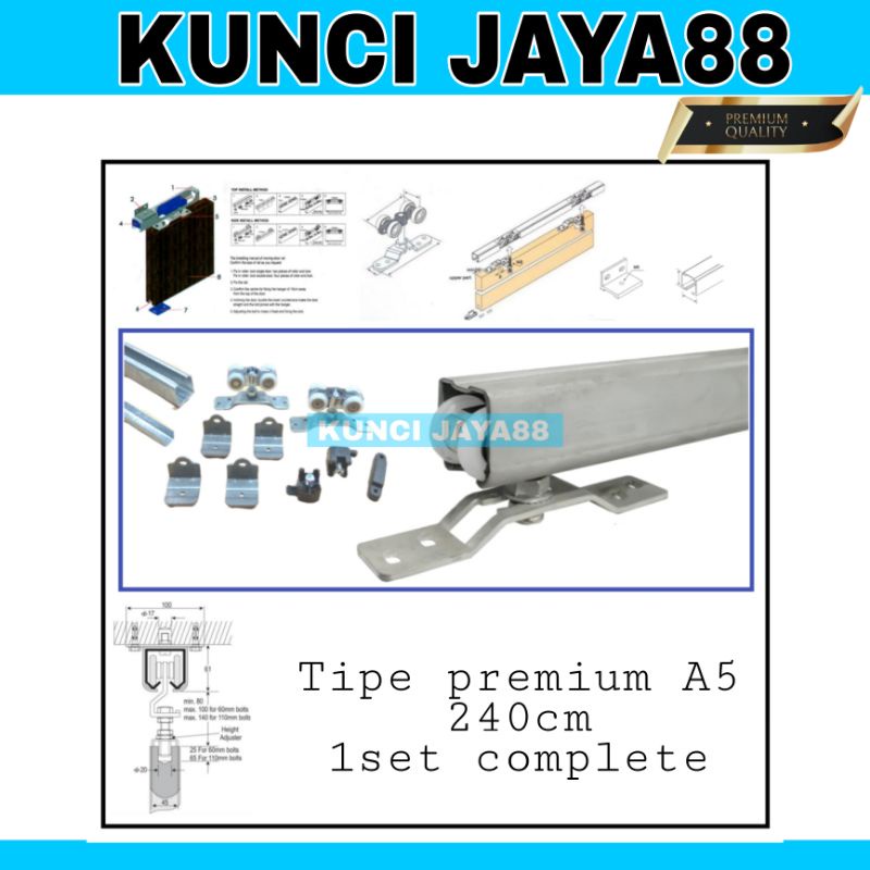rel pintu sleding A5 J5 D5 240cm rel pintu gantung 2.4m rel pintu geser 1set complete