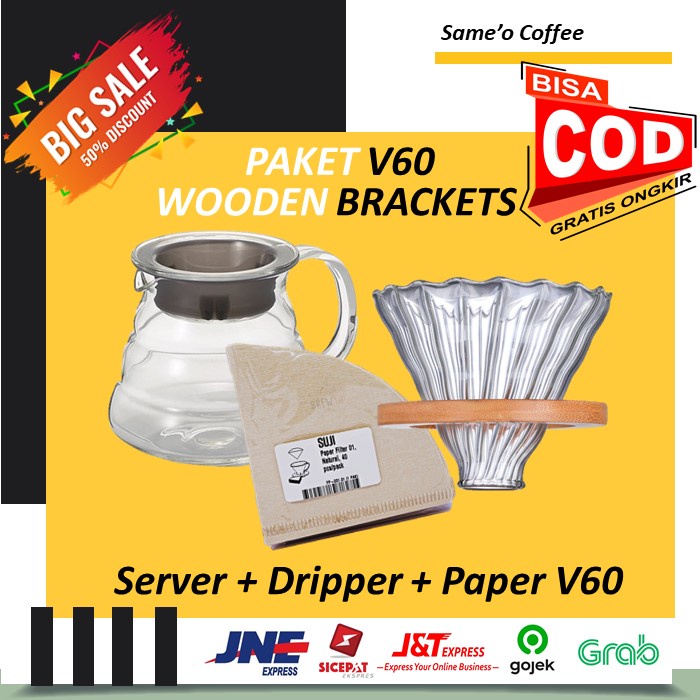 PAKET V60 ( SERVER + COFFEE DRIPPER WOODEN + PAPER FILTER )