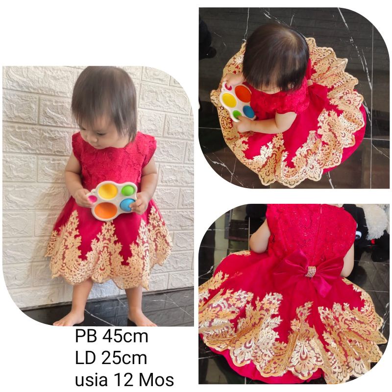 Baju Dress Tutu Bayi Ulang Tahun Anak Gaun Mewah Pesta Wedding Pernikahan 1 Tahun Brukat Bridal Renda Import