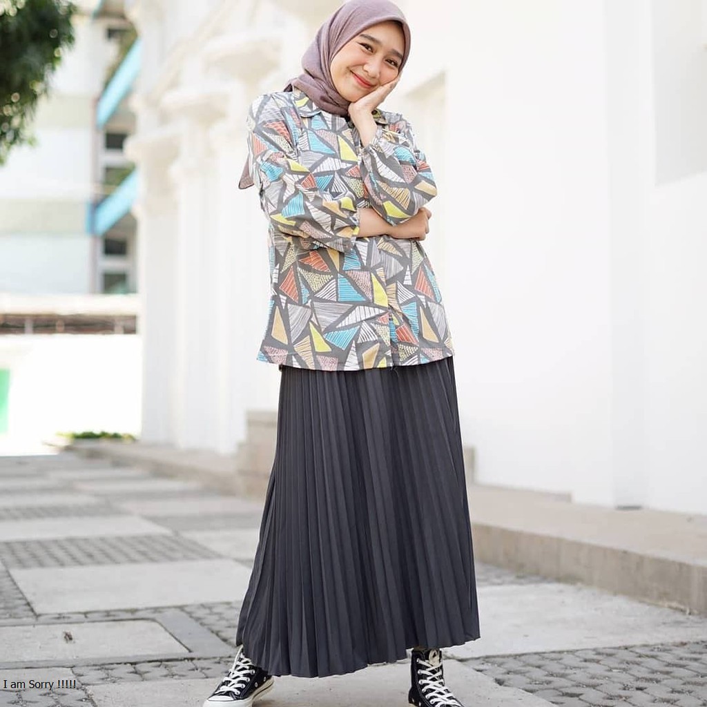 Rok Plisket Prisket | Pleated Skirt Polos Muslimah Skirt Flare Skirt Mayung Flowy Rok Wanita Panjang