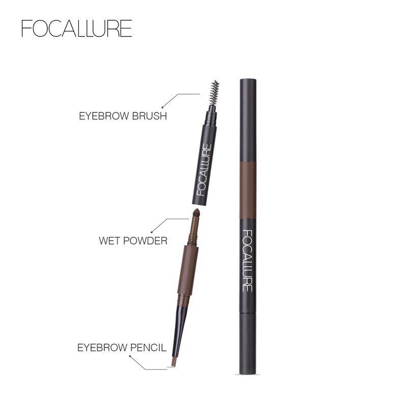 FA64 FOCALLURE 3 in 1 Auto EyeBrows Pen 24 Jam Warna Tahan Lama