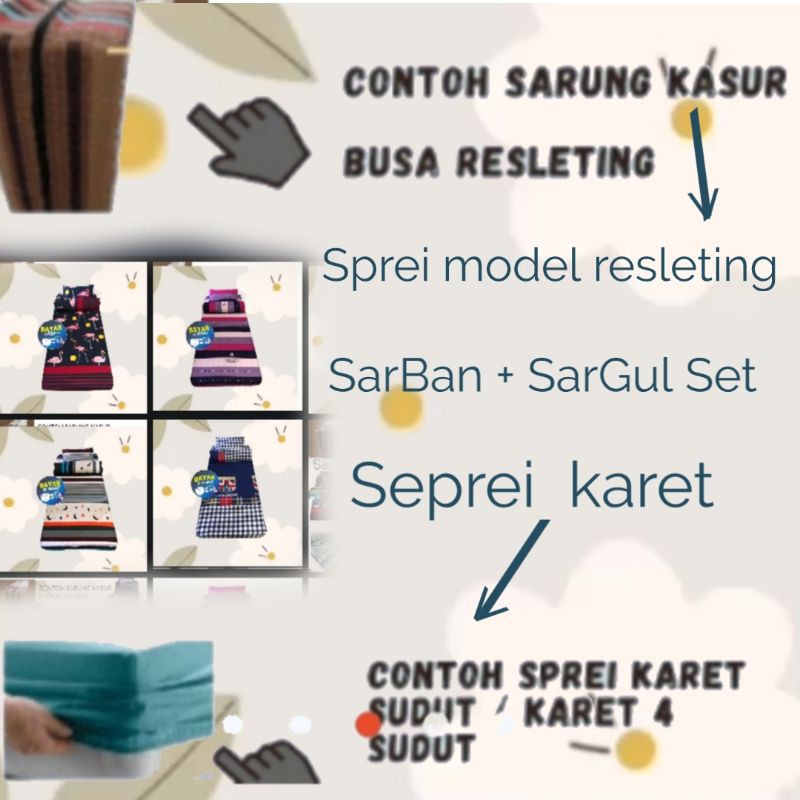 SEPREI SPREI  KARET SUDUT &amp; SPREI SEPREI RESLETING SARUNG KASUR BUSA SINGLE ( 90*200*20 / 15 )