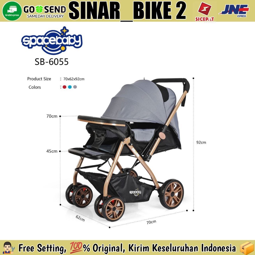 Baby Stroller Spacebaby SB-6055//SB-6055A//K9500 Stir Bolak Balik Kereta Dorong Bayi