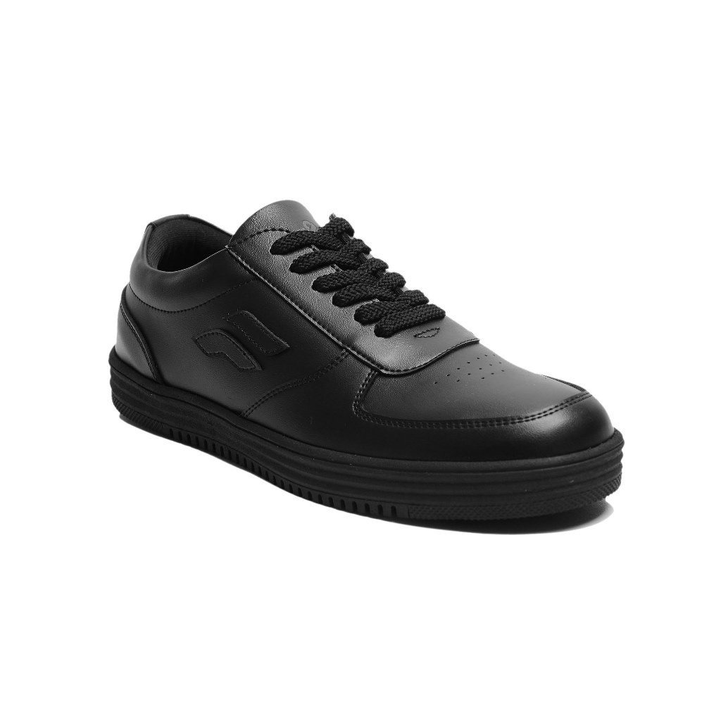 WAVE FULL BLACK ORIGINAL x FOOTSTEP Sepatu Sneakers Hitam Polos Pria Kets Tali Casual Jalan Santai Hangout Main Kondangan Sekolah Kuliah Distro Fashion Sport Shoes Semi Kulit Premium Skate Footwear Big Size Jumbo Ukuran Besar 44 Keren Terbaru Kekinian