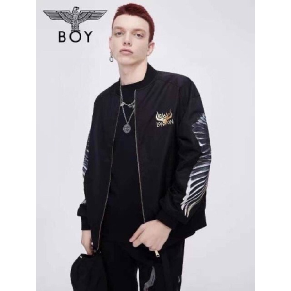 BOY32 JAKET ZIPPER BOY LONDON IMPORT GOLD ON BLACK PRIA WANITA INGGRIS