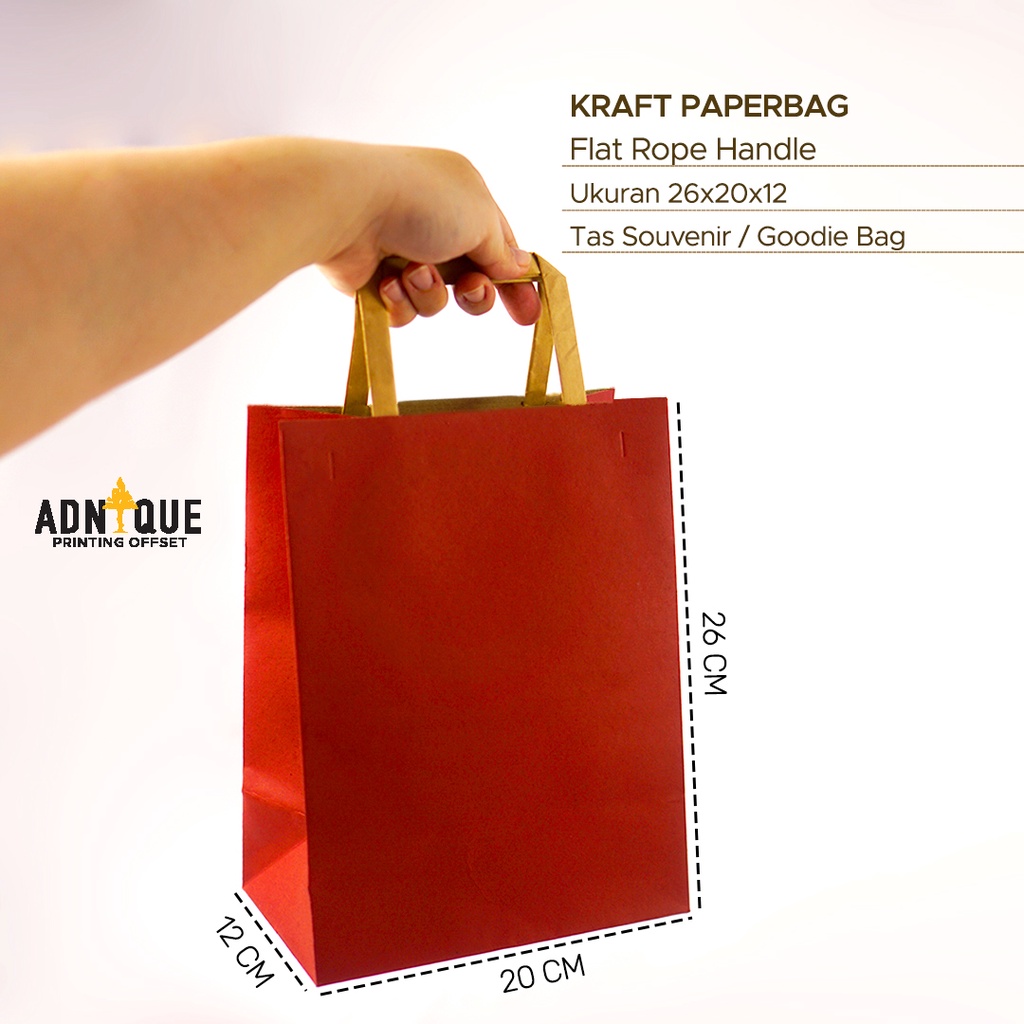 

Paket 10 Pcs Kraft-Paper Bag Warna/ Handle Flat Rope / ukuran 26 x 20 x 12 - Merah