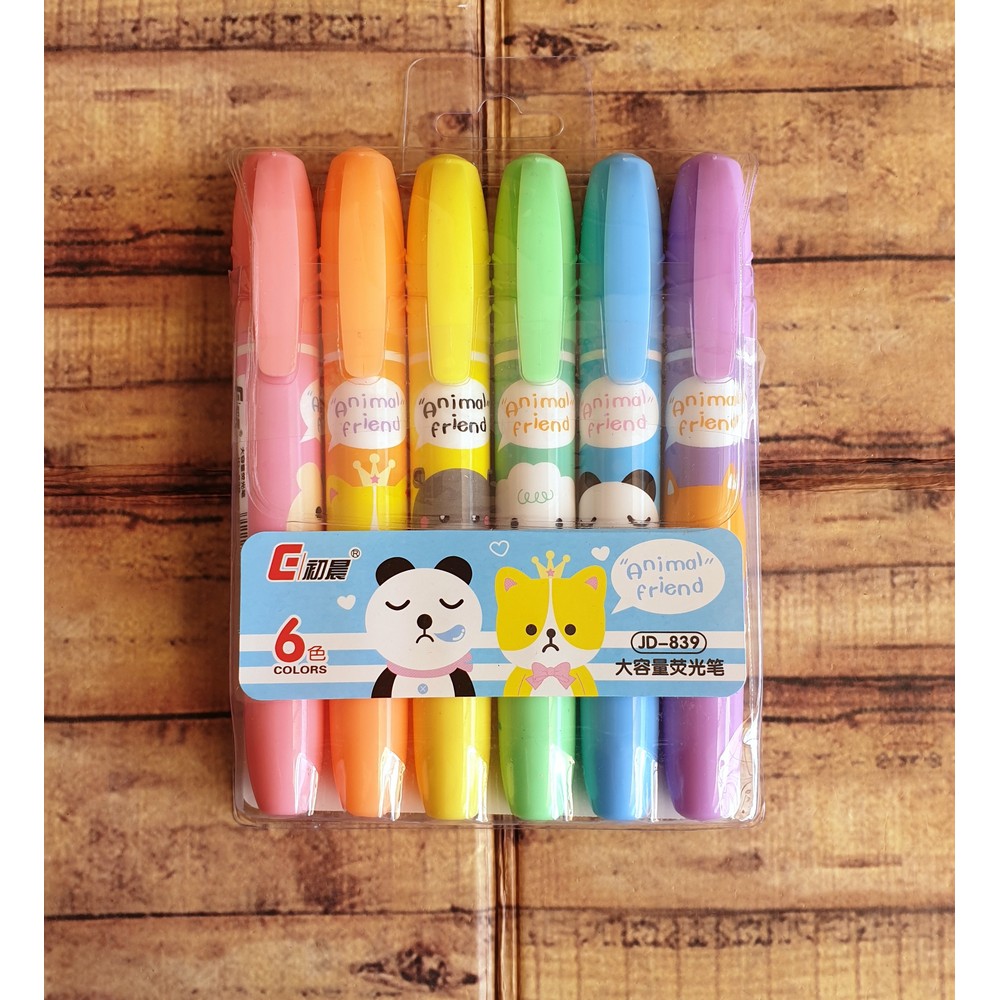 6 Pcs Highlighter Pen Cute Animal - Highlighter  Animal Friend JD-839