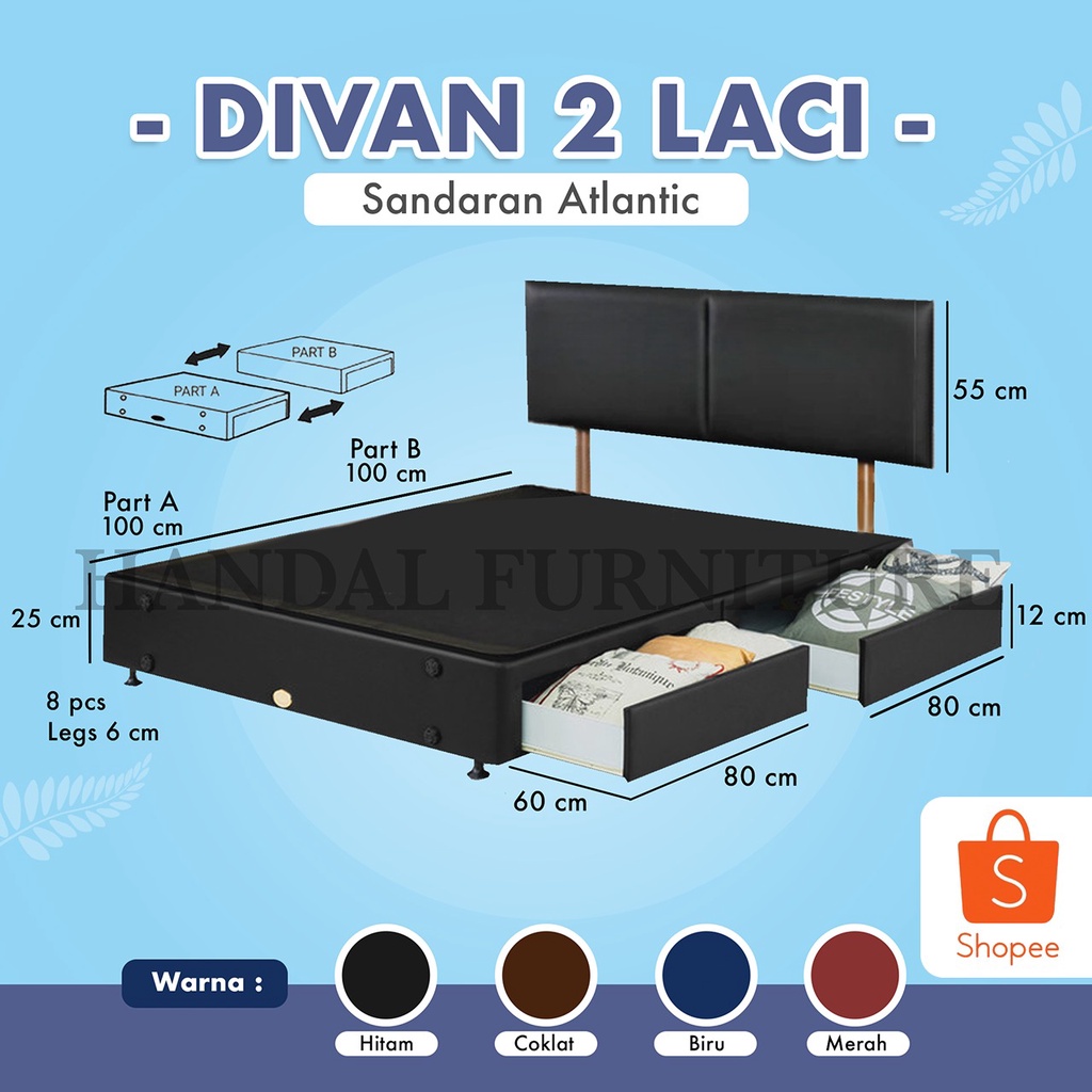 Divan & Sandaran Atlantik Guhdo Drawer Horizontal Split (tanpa kasur)