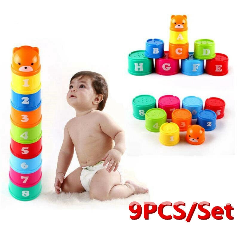 9X Stack Nest Plastic Cups Rainbow Stacking Tower Educational Stacking Kids Toys