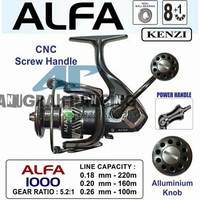 Reel Pancing Kenzi Alfa 1000/2000/3000/6000...Power Hendel - Grey, 1000 New