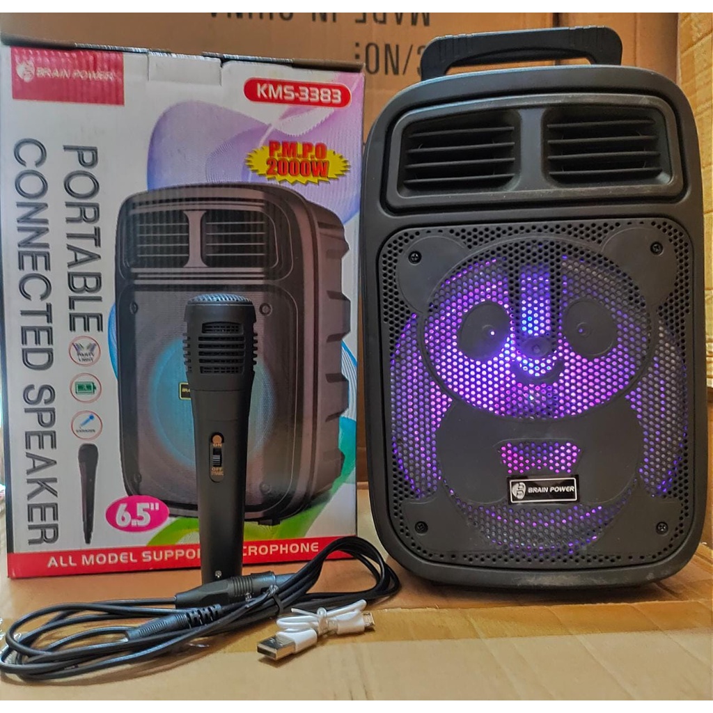 Speaker Bluethooth Karaoke Portable Extra Bass Gratis Microphone Type 3383 Panda