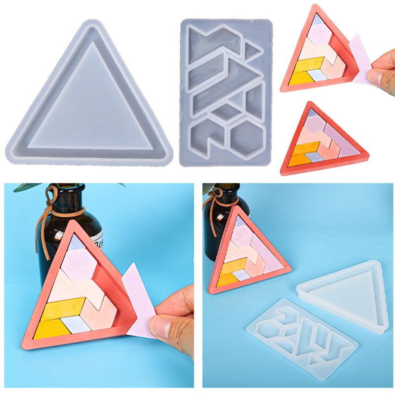 Siy 2pcs Cetakan Puzzle Tangram Epoxy Resin Bahan Silikon Untuk Edukasi Anak