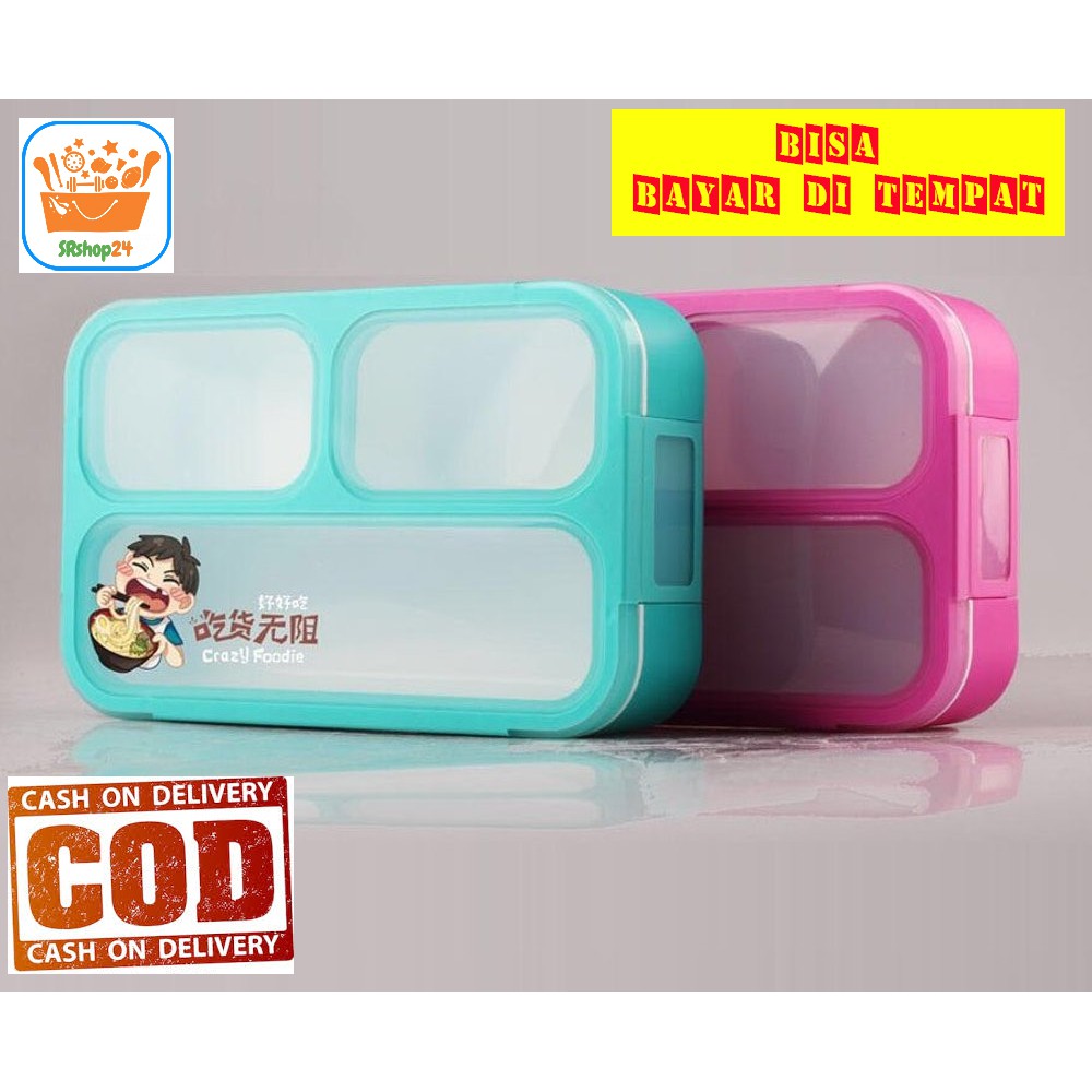 SRS (COD YES) YOOYEE KOTAK MAKAN / KOTAK BEKAL MINI SEKAT 3 / LUNCH BOX SEKAT 3 Mini - HIJAU / GREEN