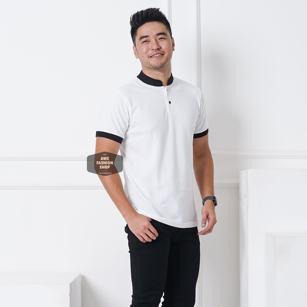 Kaos Polo Pria Polo Shirt Kerah Shanghai  Lengan Pendek Polos Putih BIG SIZE JUMBO XXL / 3XL