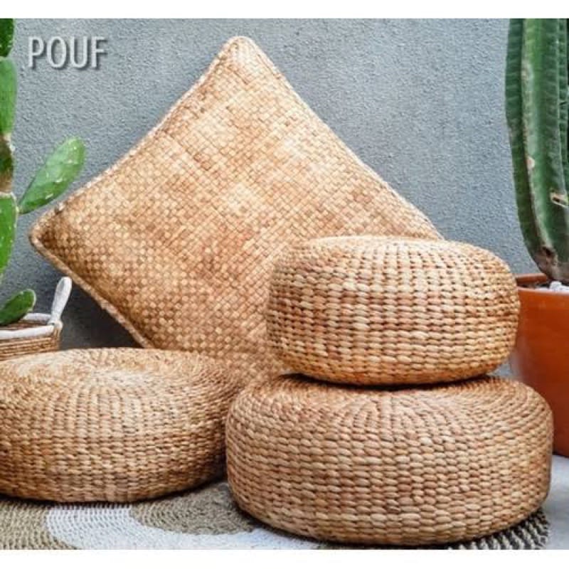 Jual Bantal Bulat Duduk Anyaman Eceng Gondok Pouffe Alas Duduk Busa