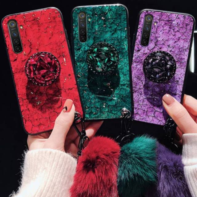 Case marmer glitter foil emas realme 6 pro,6,5 pro,5,5i,case Pop socket + tali gantungan