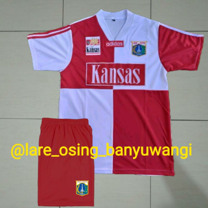 SETELAN DEWASA PERSIJATIM KANSAS 1996 - 1997 HOME MERAH PUTIH JERSEY CELANA RETRO LOKAL