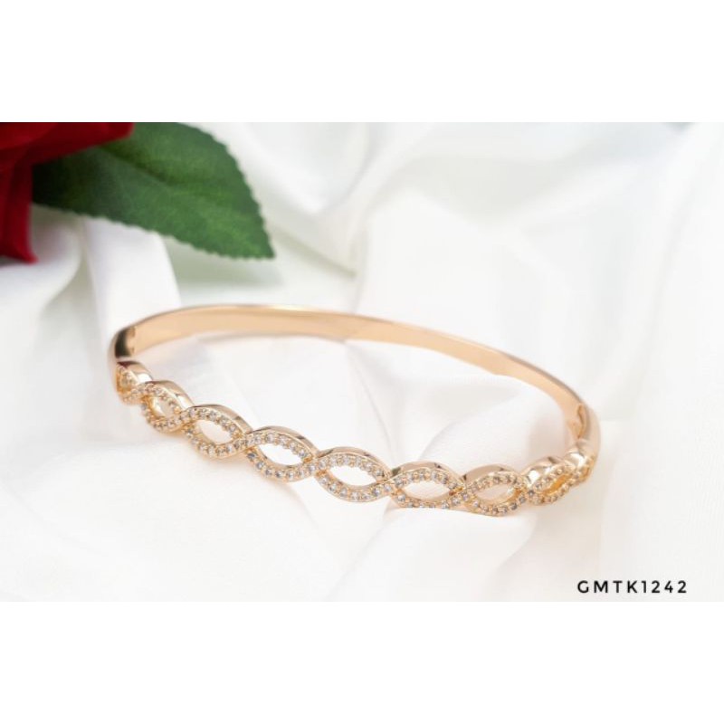Gelang Wanita Xuping Asli Lapis Emas 18k bulat bulat kecil full mata zircon