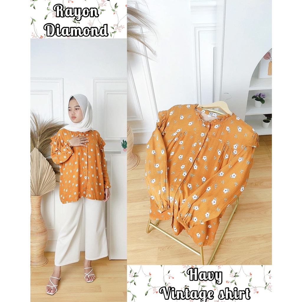 BEFAST - ZFS OOTD Wanita Blouse KADE / HAVY VINTAGE RUFFLE SHIRT / Blouse Kekinian 2022 / Blouse Motif Bunga / Fashion Casual Wanita / Blouse Lengan Panjang